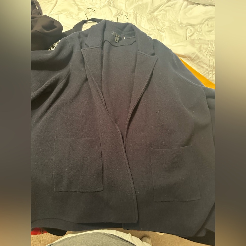 Navy Blue Open Front Sweater Blazer